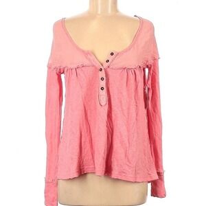 Free People We The Free Linen Henley Top Long Sleeve Button‎ Front Womens SZ XS